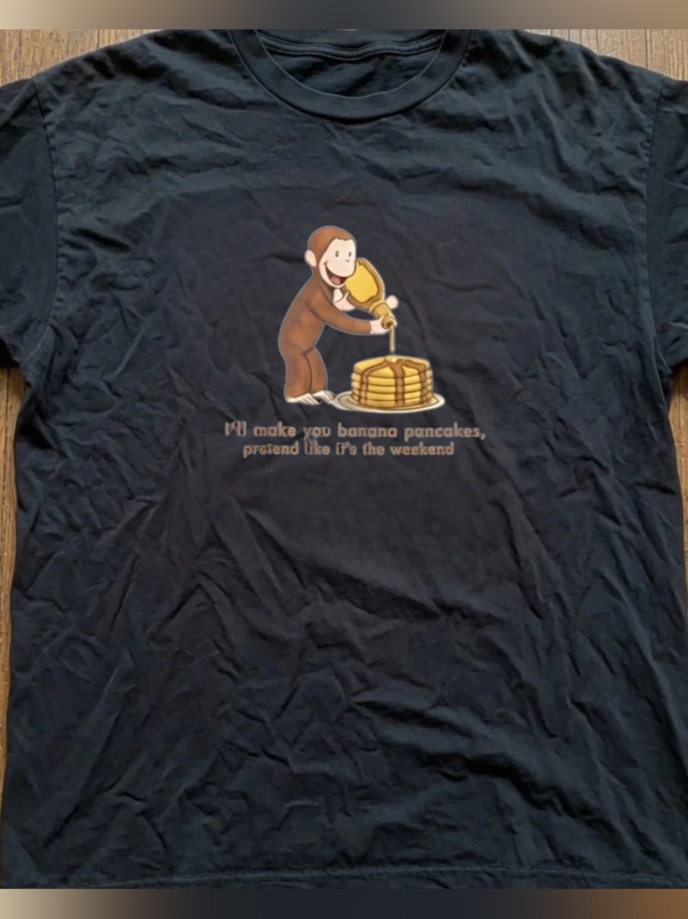Curious George Banana Pancakes Graphic Tee - Black Print Size M